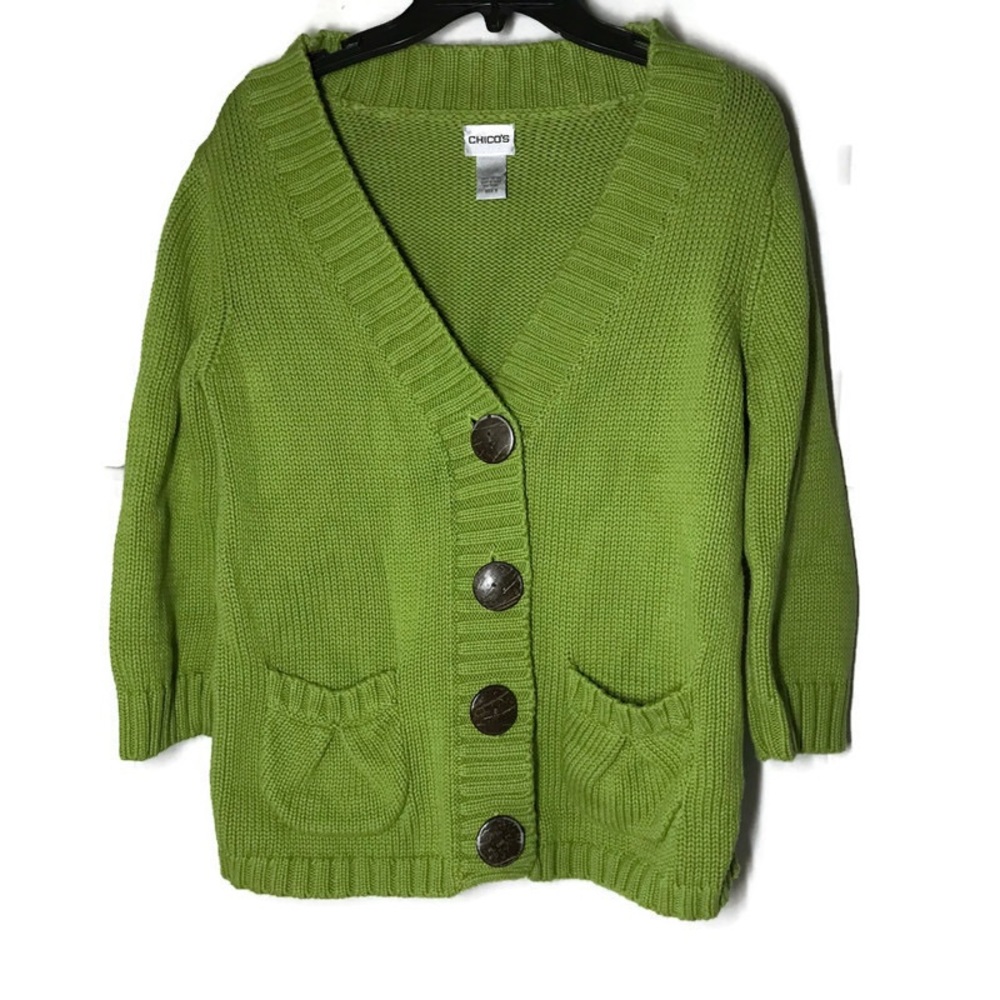 Chico’s green cardigan sweater